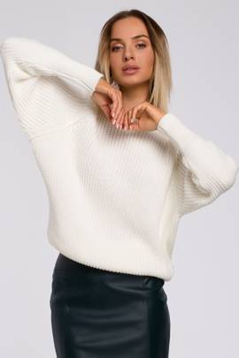 Sweter prążek pod szyję - ecru