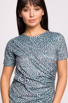 Sukienka z nadrukiem i zakładkami - miętowa