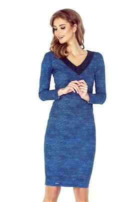 Sara  Sukienka z dekoltem w SEREK - JASNY JEANS NIEBIESKI