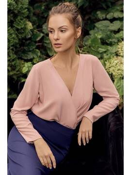 Bluzka kopertowa z długim rękawem - pudrowa
