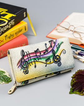 Skórzany portfel damski podłużny nadruk full print Rovicky