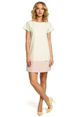 DAKOTA Dwukolorowa mini sukienka z krótkim rękawem - żółta