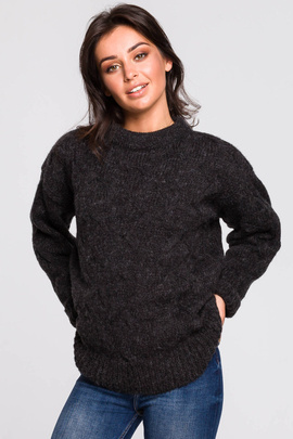 Sweter ze splotem typu warkocz - antracytowy
