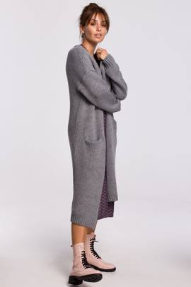 Długi kardigan z kieszeniami - szary