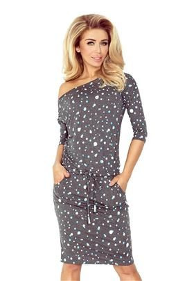 Sylwia sukienka sportowa - grafit + biało niebieskie małe kółka